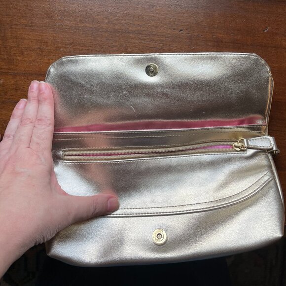 Metallic Gold Faux Leather Wristlet Clutch with Bow – Evening / Holiday Bag - Picture 3 of 8